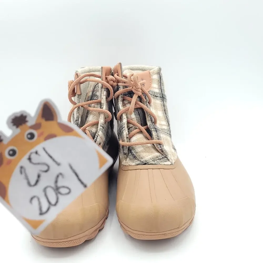 Sperry Saltwater Plaid Wool Duck Boots  Tan Waterproof Winter women's size 8
